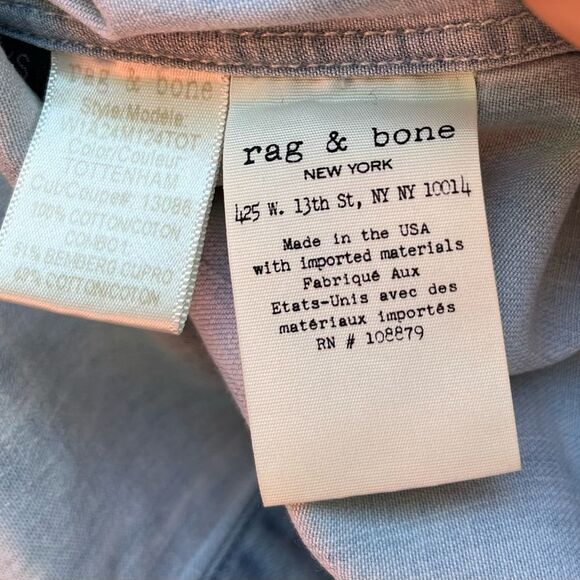 Rag & Bone Light Blue Distressed Long-Sleeved Classic Collar Shirt, Size XS - Picture 6 of 14